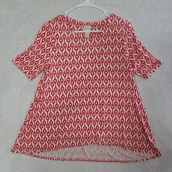Womens Chico's Model Cotton Casual Tee Short Sleeve Size 1 Geometric Colorful - Picture 1 of 8